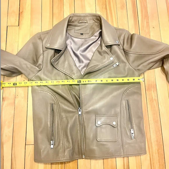 New Mens Bolongaro Trevor Olive Leather Moto Jacket L Sheep - Picture 6 of 9